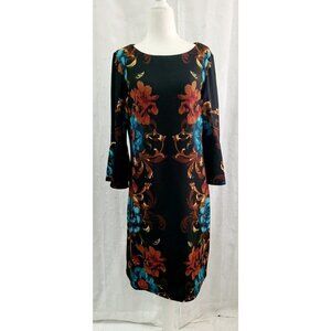 Women's Medium Studio One NY Bell Sleeves Sheath Dress Floral Fall Colors